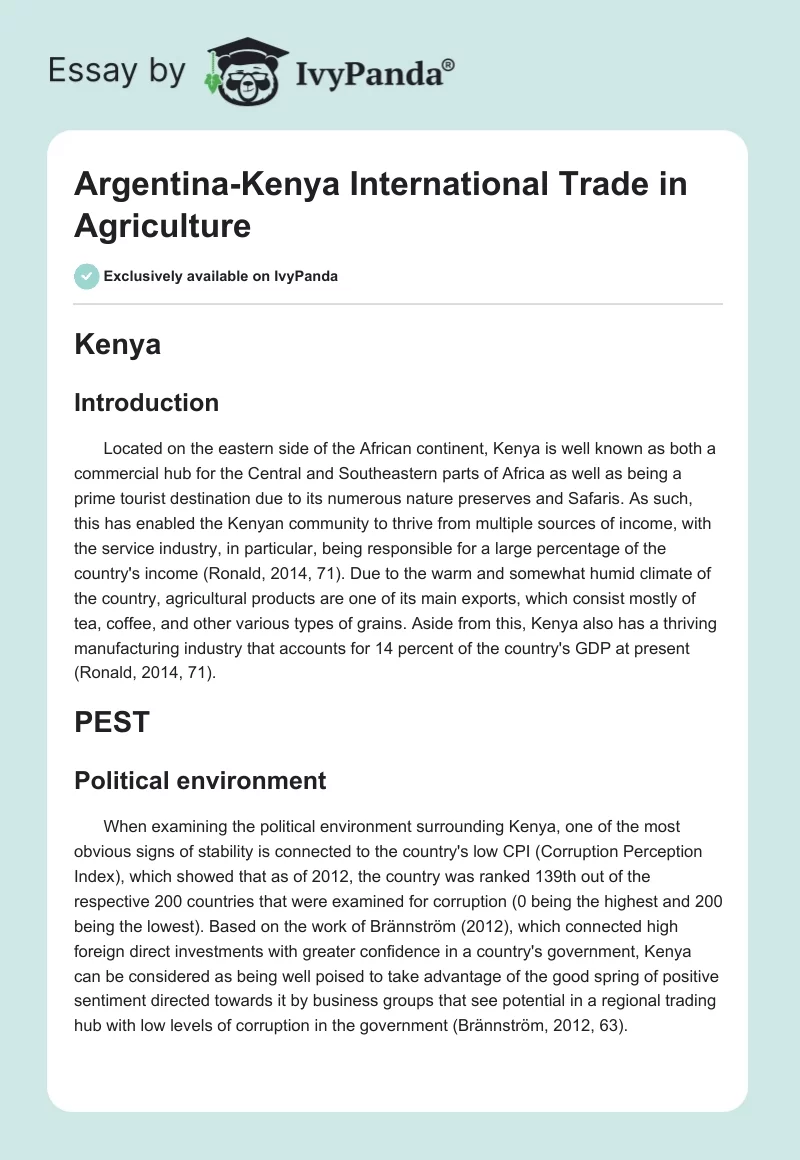 Argentina-Kenya International Trade in Agriculture. Page 1