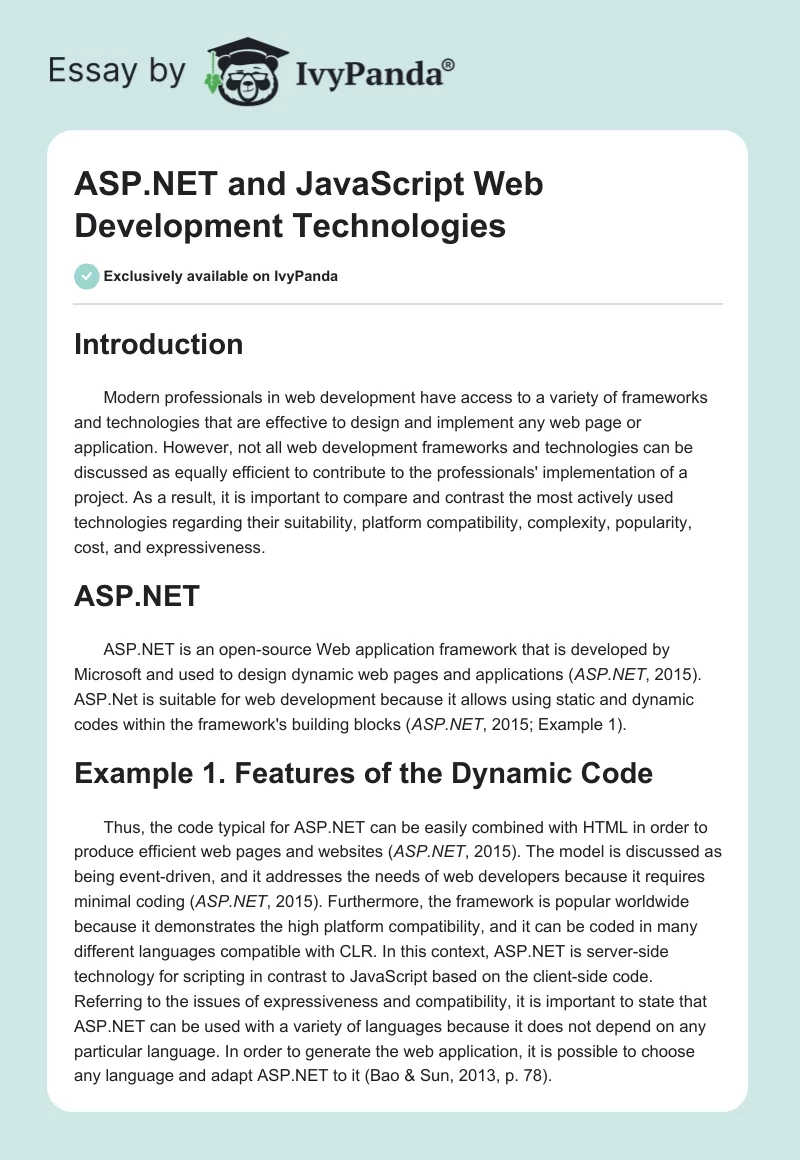 ASP.NET and JavaScript Web Development Technologies. Page 1