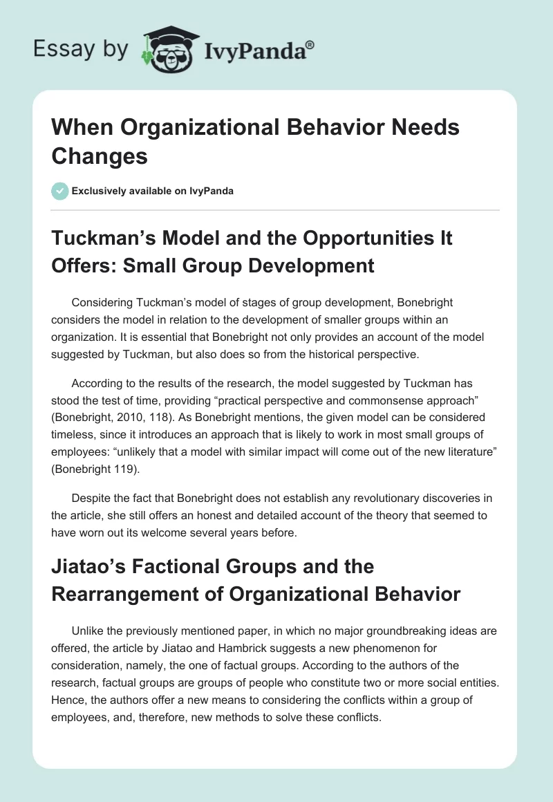 When Organizational Behavior Needs Changes. Page 1