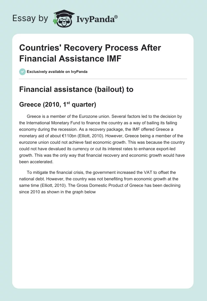 Countries' Recovery Process After Financial Assistance IMF. Page 1