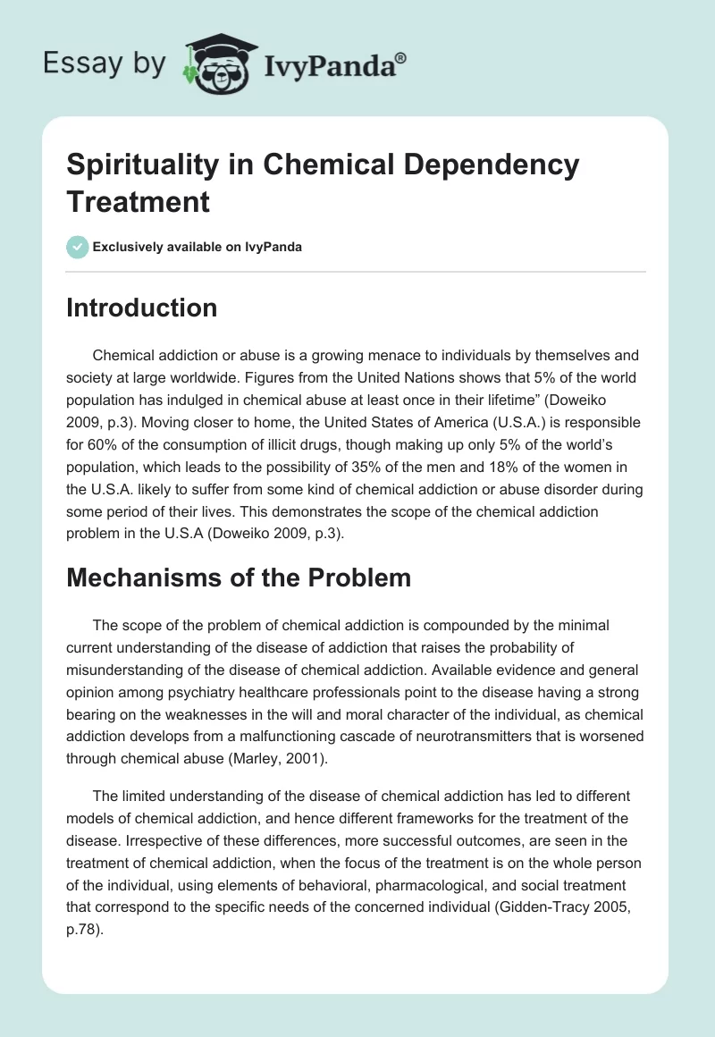 Spirituality in Chemical Dependency Treatment. Page 1