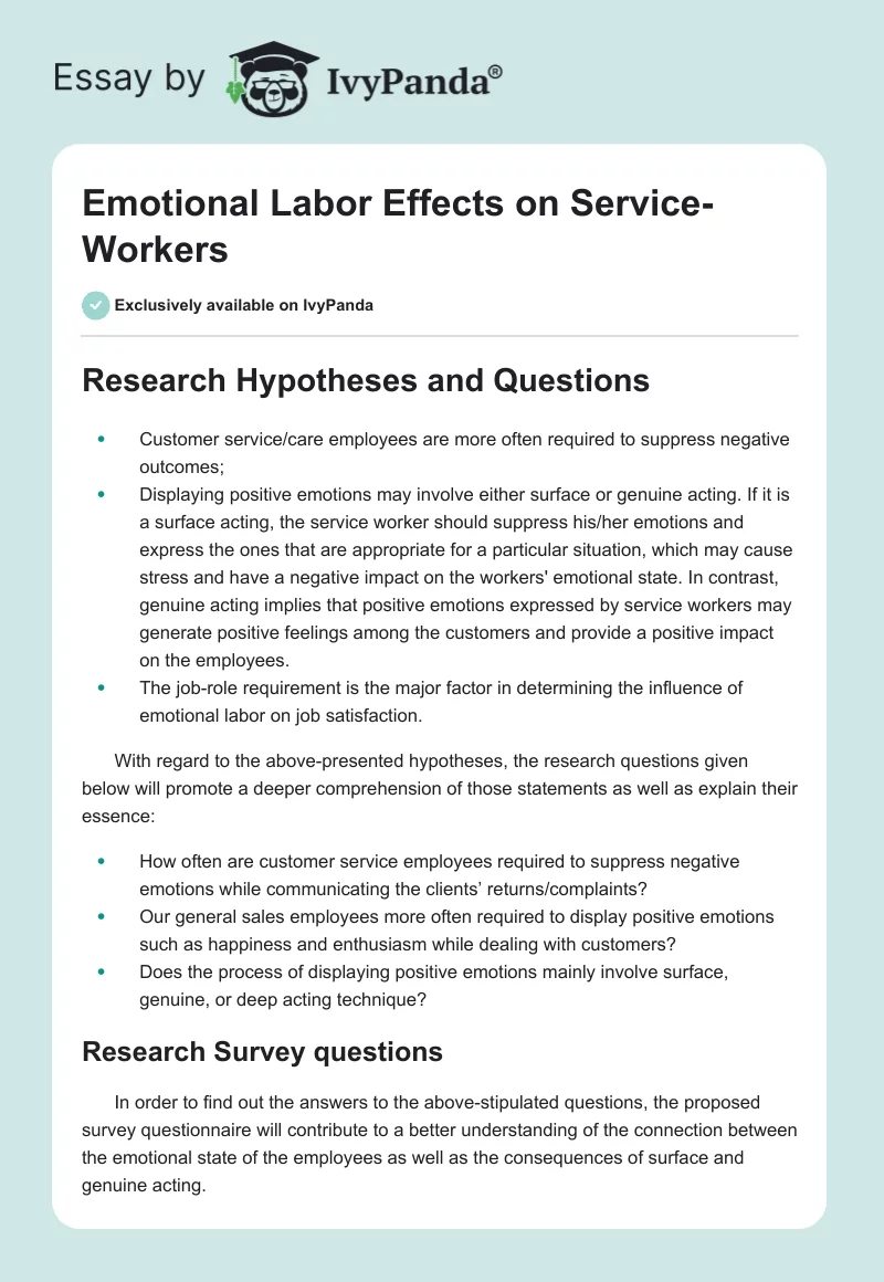 Emotional Labor Effects on Service-Workers. Page 1