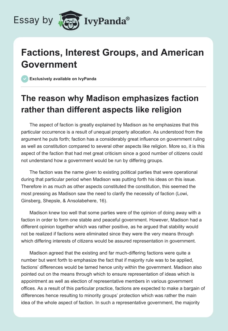 Factions, Interest Groups, and American Government. Page 1