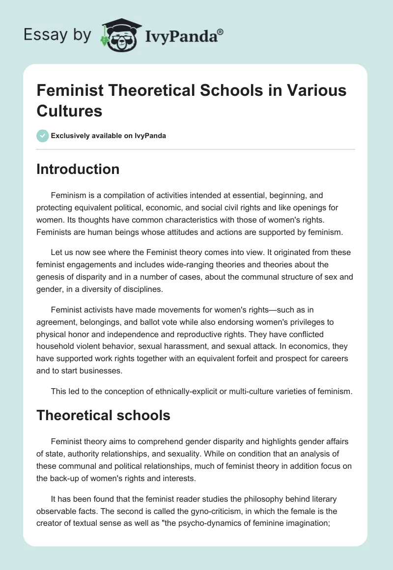 Feminist Theoretical Schools in Various Cultures. Page 1