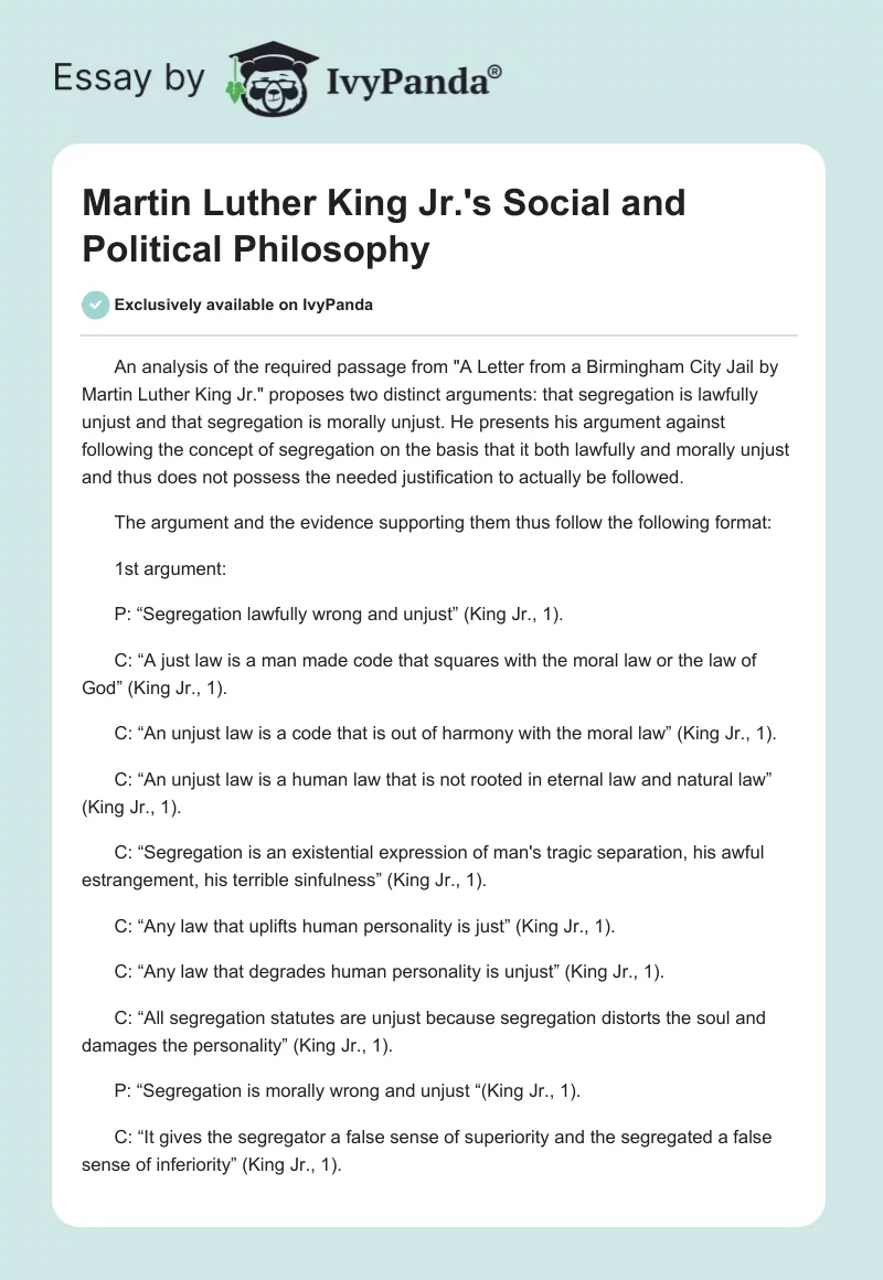 Martin Luther King Jr.'s Social and Political Philosophy. Page 1