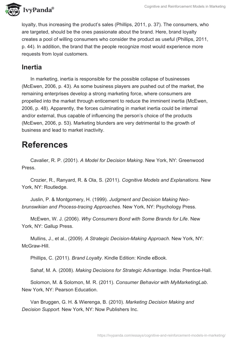 Cognitive and Reinforcement Models in Marketing. Page 5