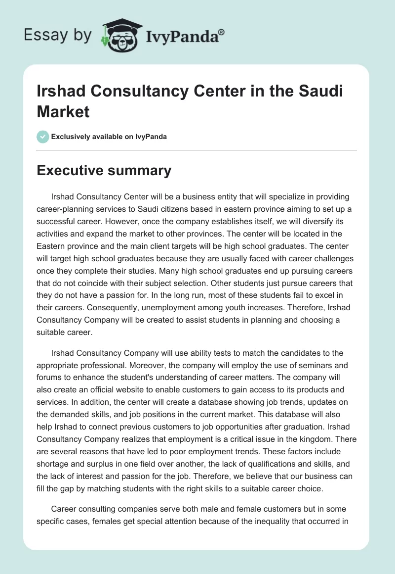 Irshad Consultancy Center in the Saudi Market. Page 1