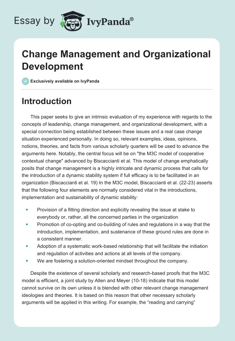 Change Management and Organizational Development. Page 1