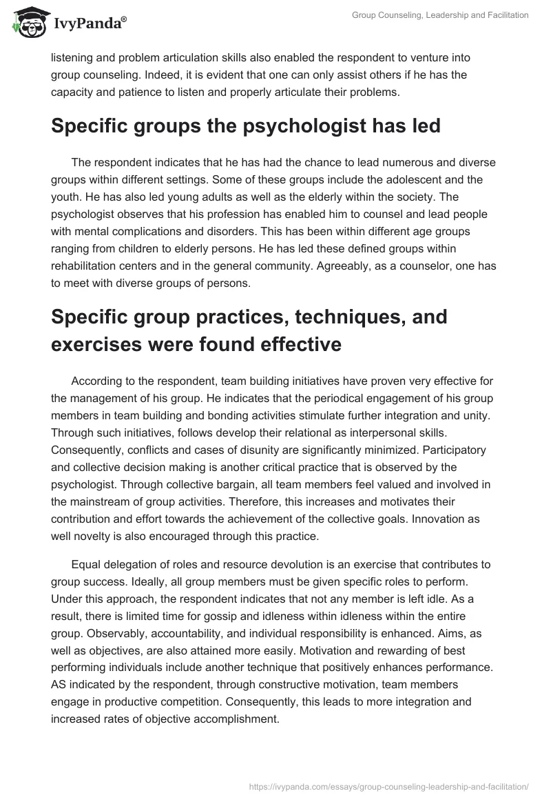 Group Counseling, Leadership and Facilitation. Page 2