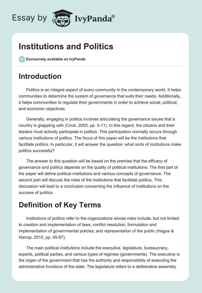 Institutions and Politics. Page 1