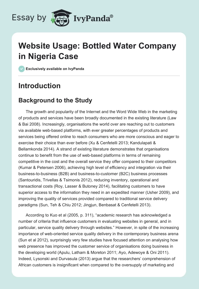 Website Usage: Bottled Water Company in Nigeria Case. Page 1