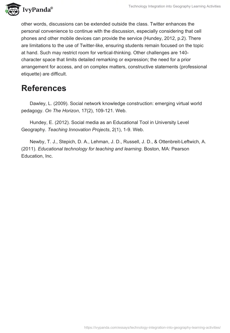 Technology Integration into Geography Learning Activities. Page 3
