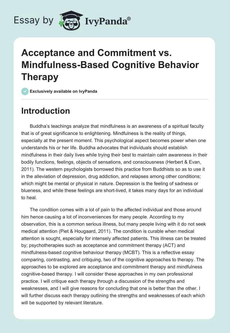 Acceptance and Commitment vs. Mindfulness-Based Cognitive Behavior Therapy. Page 1