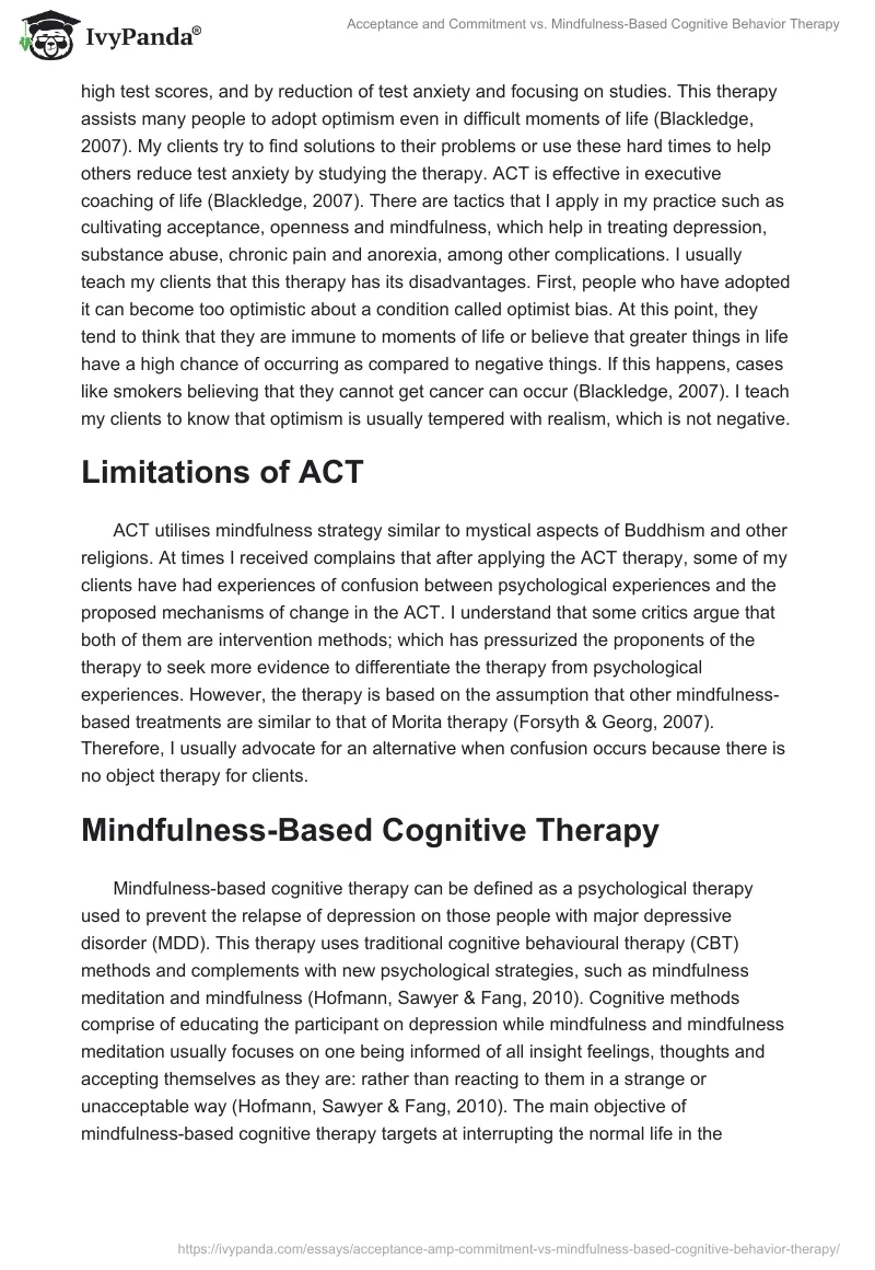 Acceptance and Commitment vs. Mindfulness-Based Cognitive Behavior Therapy. Page 4