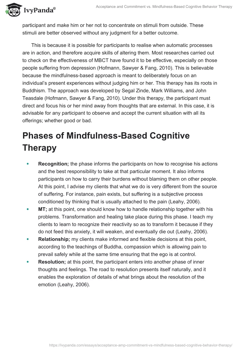 Acceptance and Commitment vs. Mindfulness-Based Cognitive Behavior Therapy. Page 5