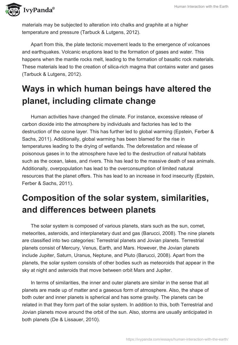 Human Interaction with the Earth. Page 2