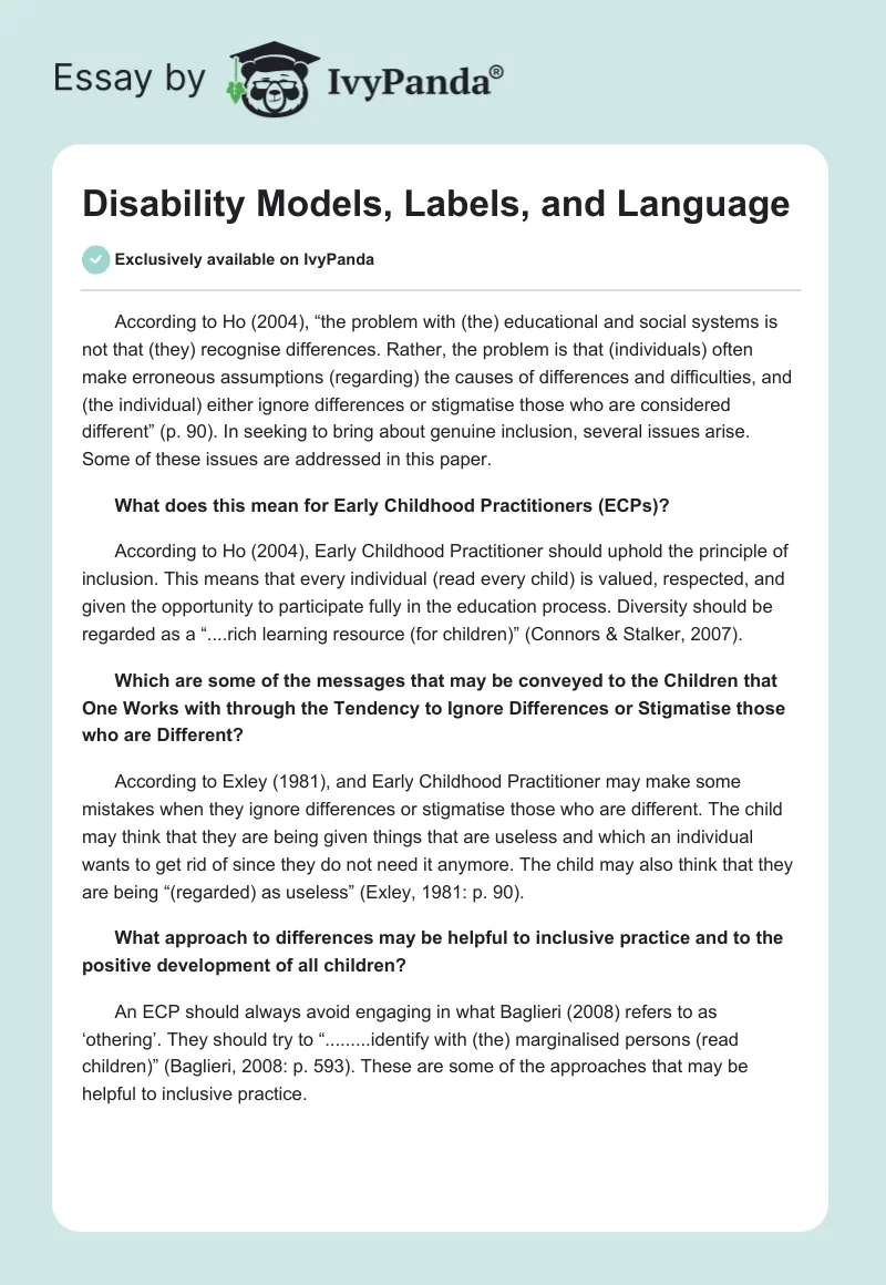 Disability Models, Labels, and Language. Page 1