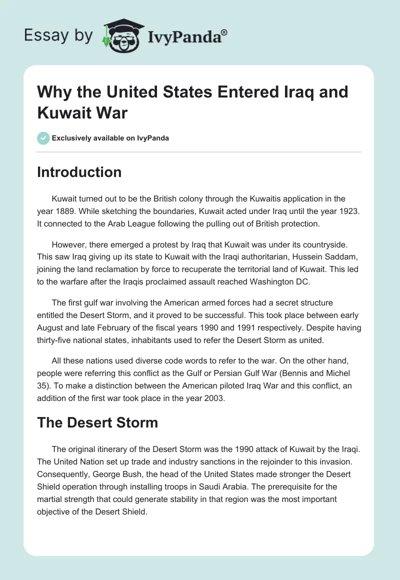 Why the United States Entered Iraq and Kuwait War. Page 1