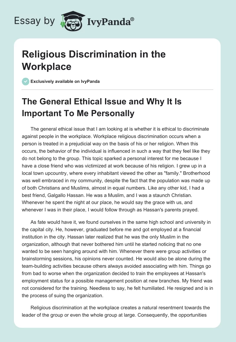 Religious Discrimination in the Workplace. Page 1