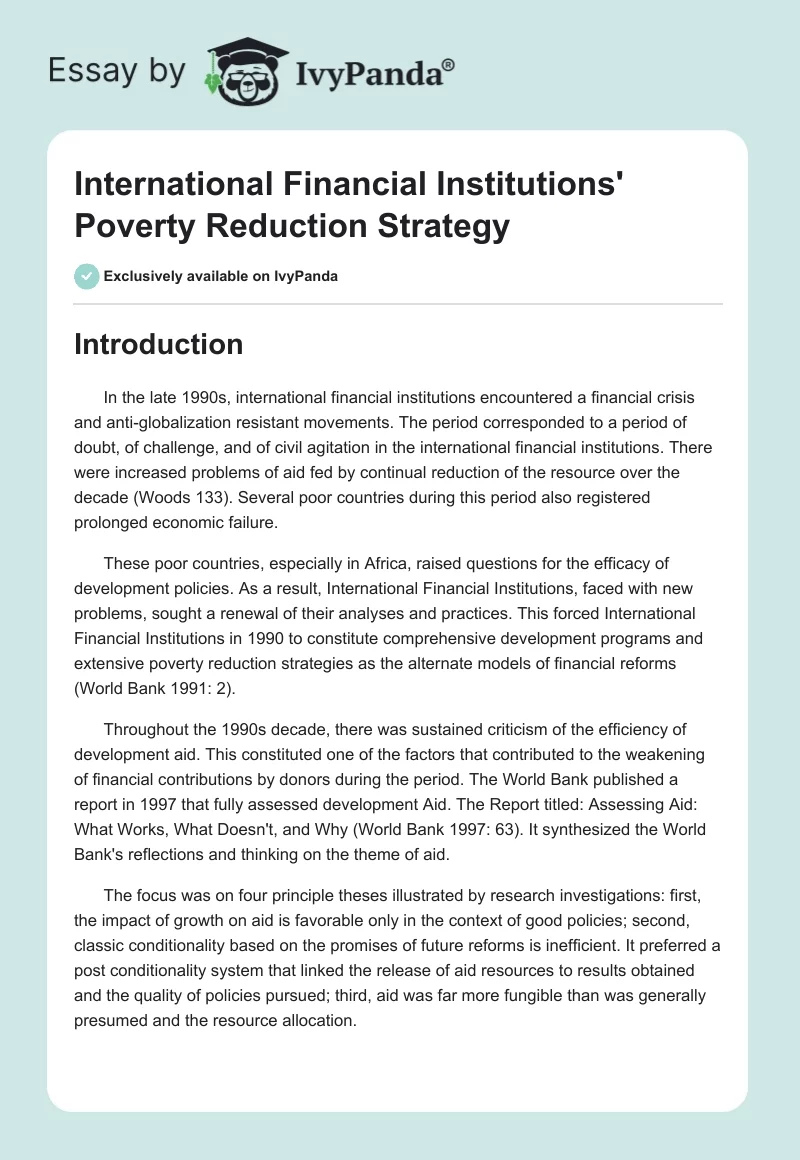 International Financial Institutions' Poverty Reduction Strategy. Page 1