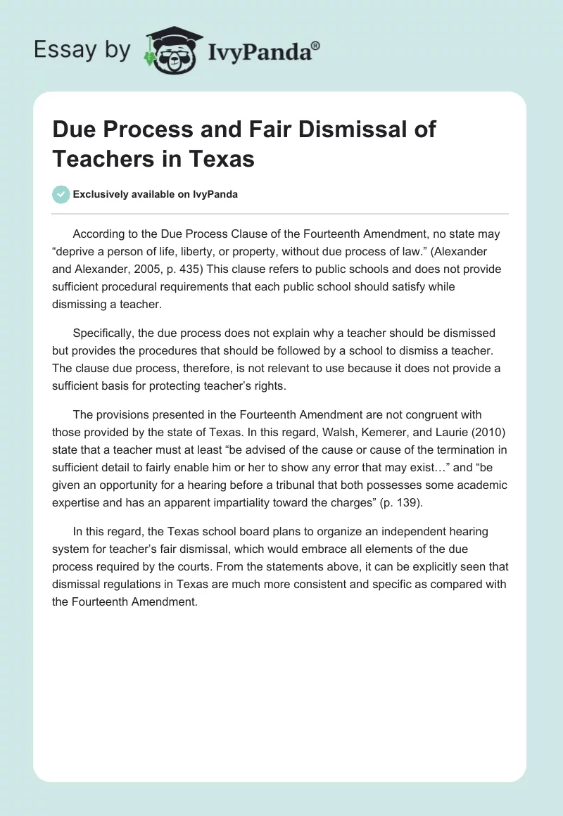 Due Process and Fair Dismissal of Teachers in Texas. Page 1