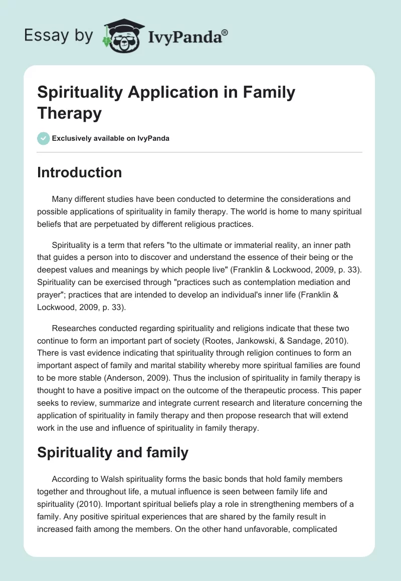 Spirituality Application in Family Therapy. Page 1