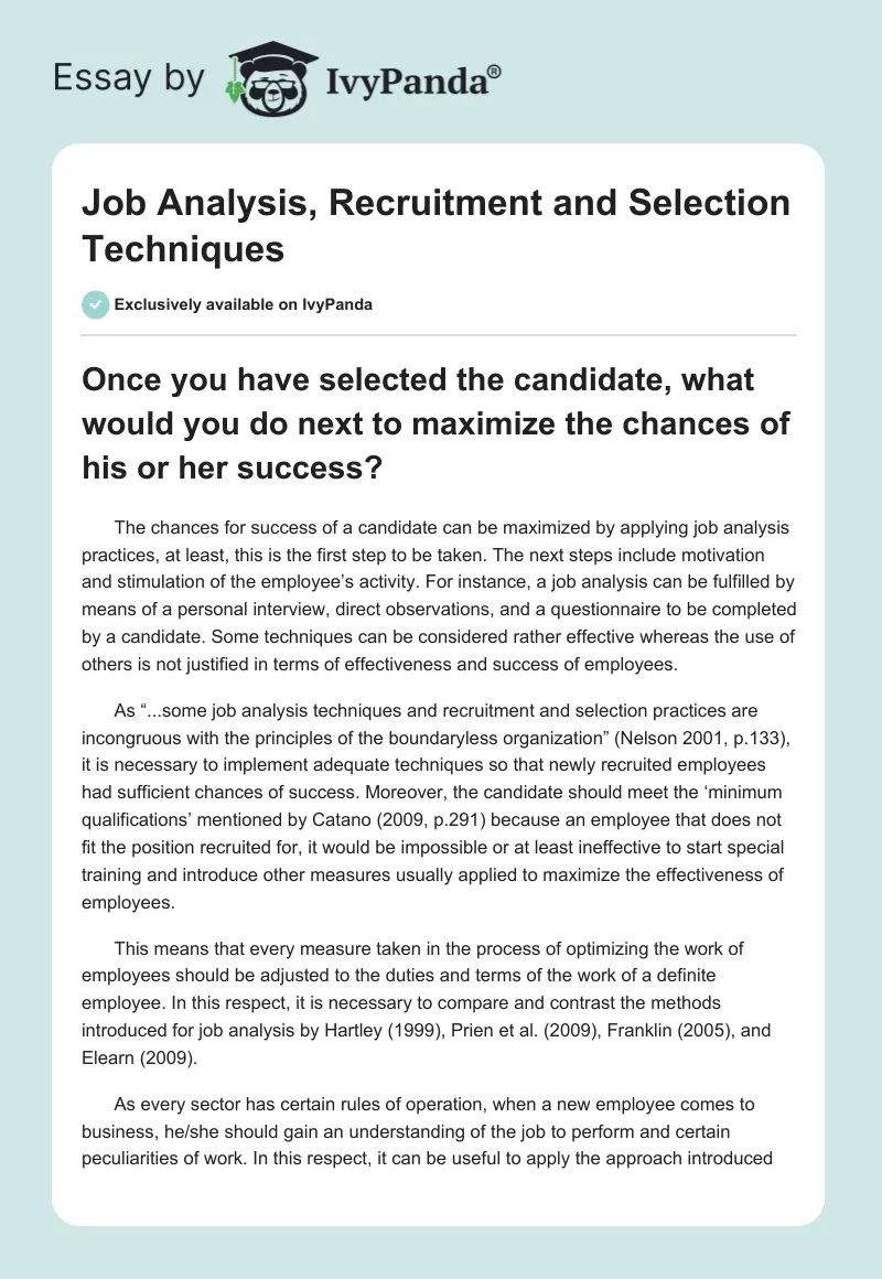Job Analysis, Recruitment and Selection Techniques. Page 1