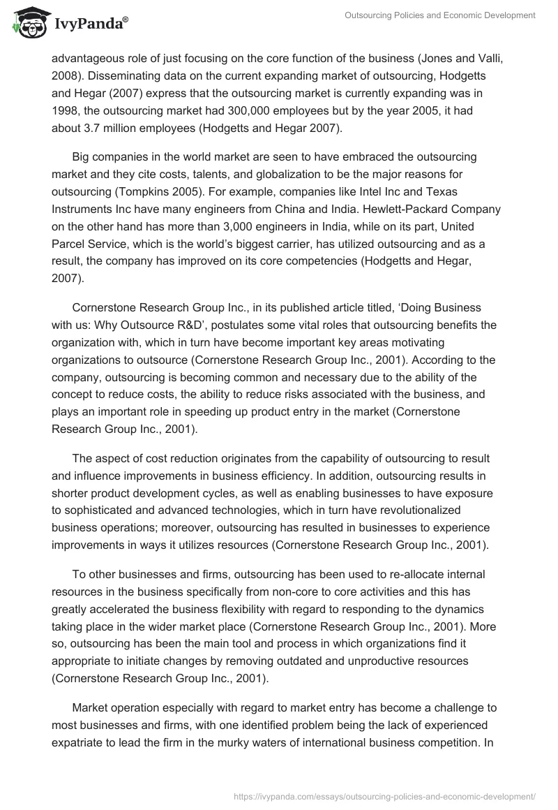 Outsourcing Policies and Economic Development. Page 2