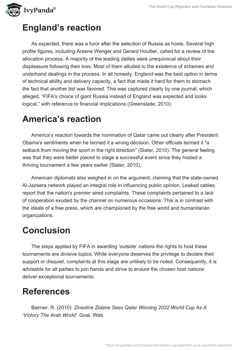 The World Cup Rejection and Countries' Reaction. Page 2
