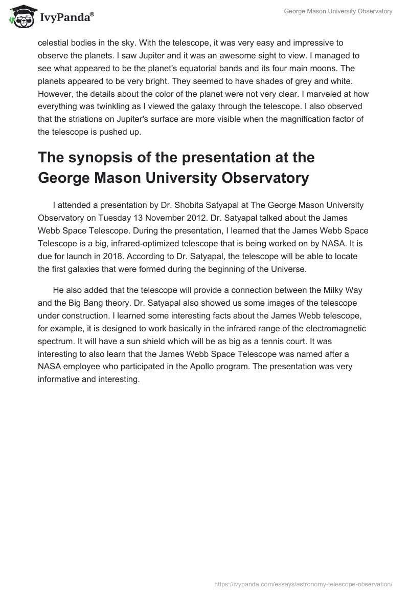 George Mason University Observatory. Page 3