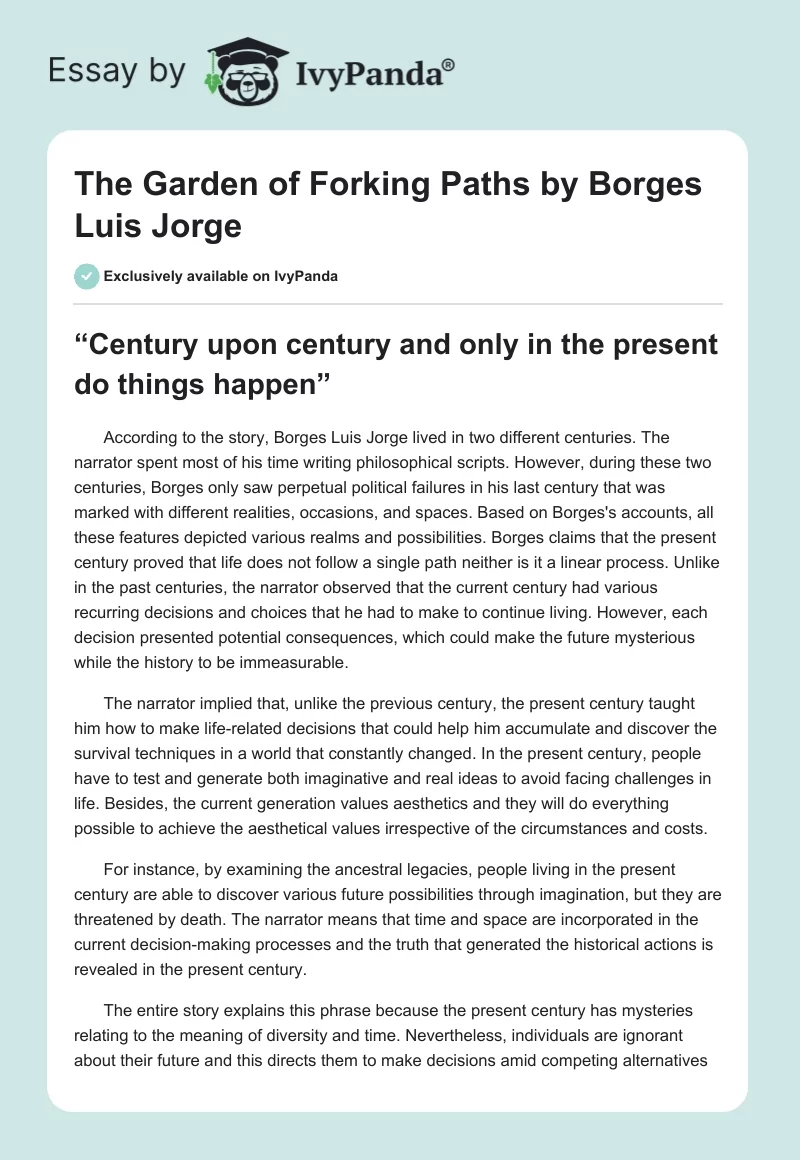 "The Garden of Forking Paths" by Borges Luis Jorge. Page 1