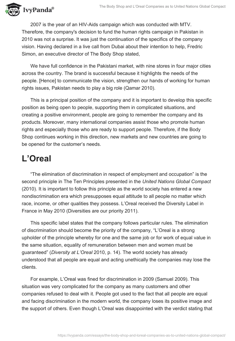 The Body Shop and L’Oreal Companies as to United Nations Global Compact. Page 2