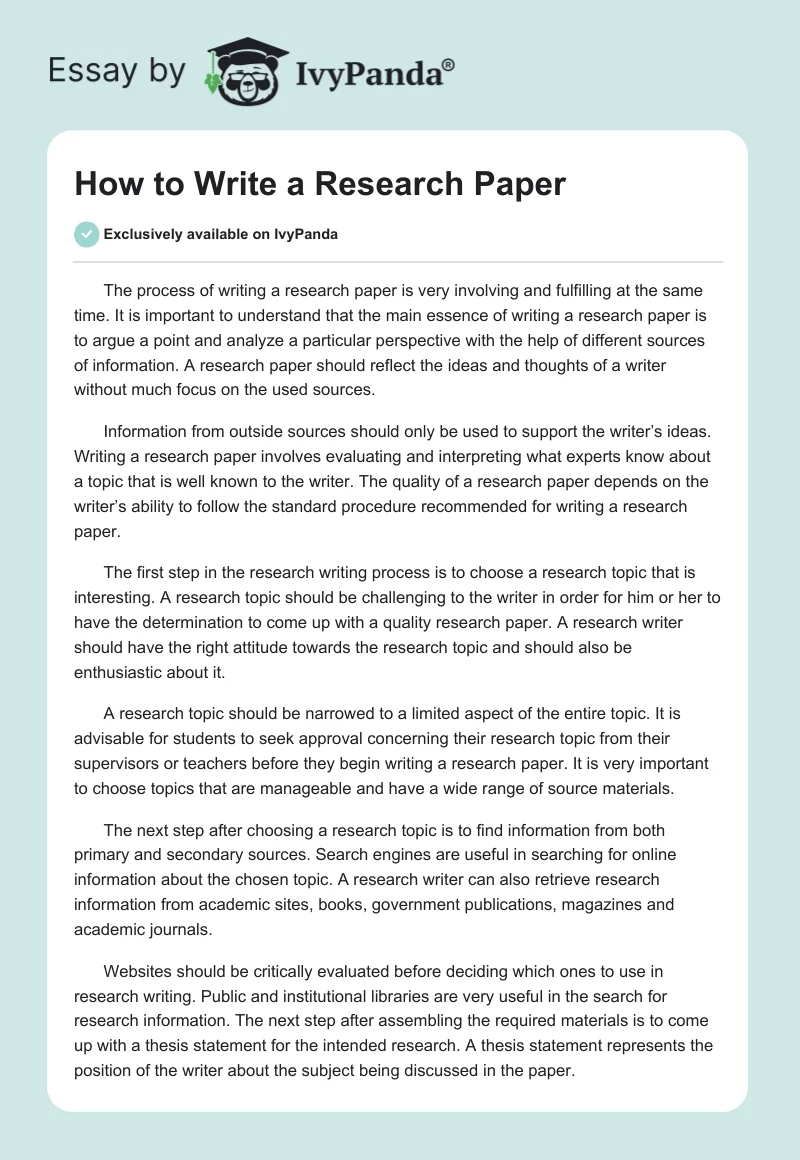 How to Write a Research Paper. Page 1