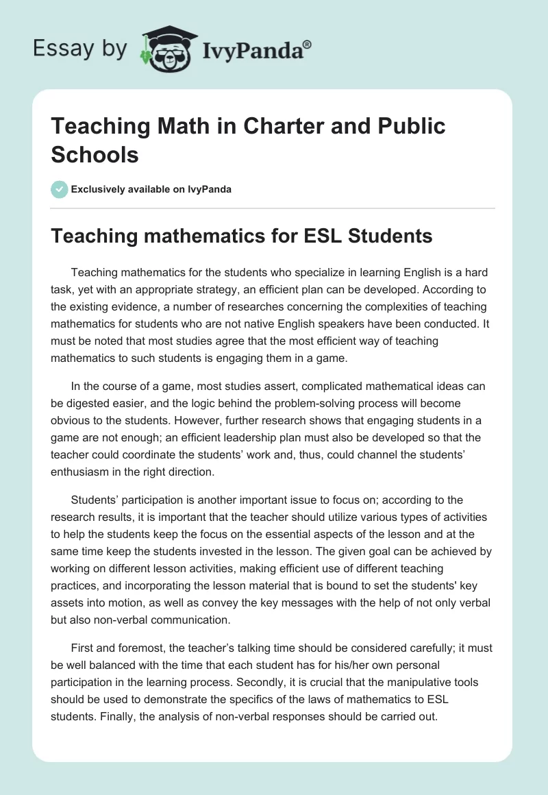 Teaching Math in Charter and Public Schools. Page 1
