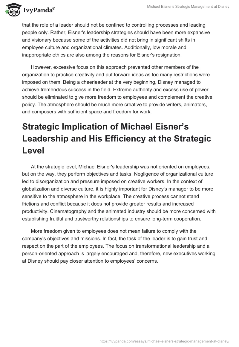 Michael Eisner's Strategic Management at Disney. Page 2