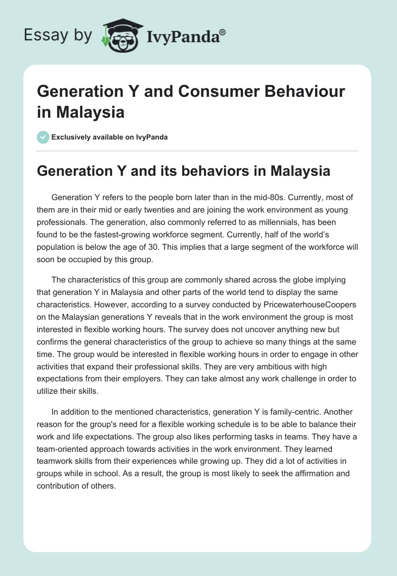 Generation Y and Consumer Behaviour in Malaysia. Page 1