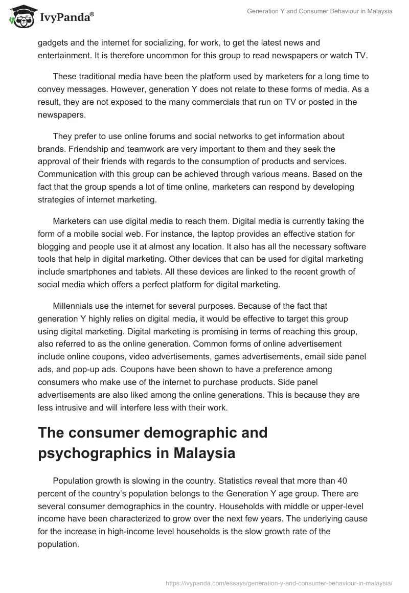 Generation Y and Consumer Behaviour in Malaysia. Page 3