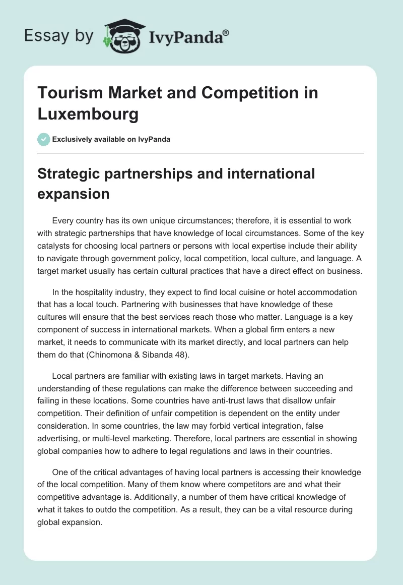 Tourism Market and Competition in Luxembourg. Page 1