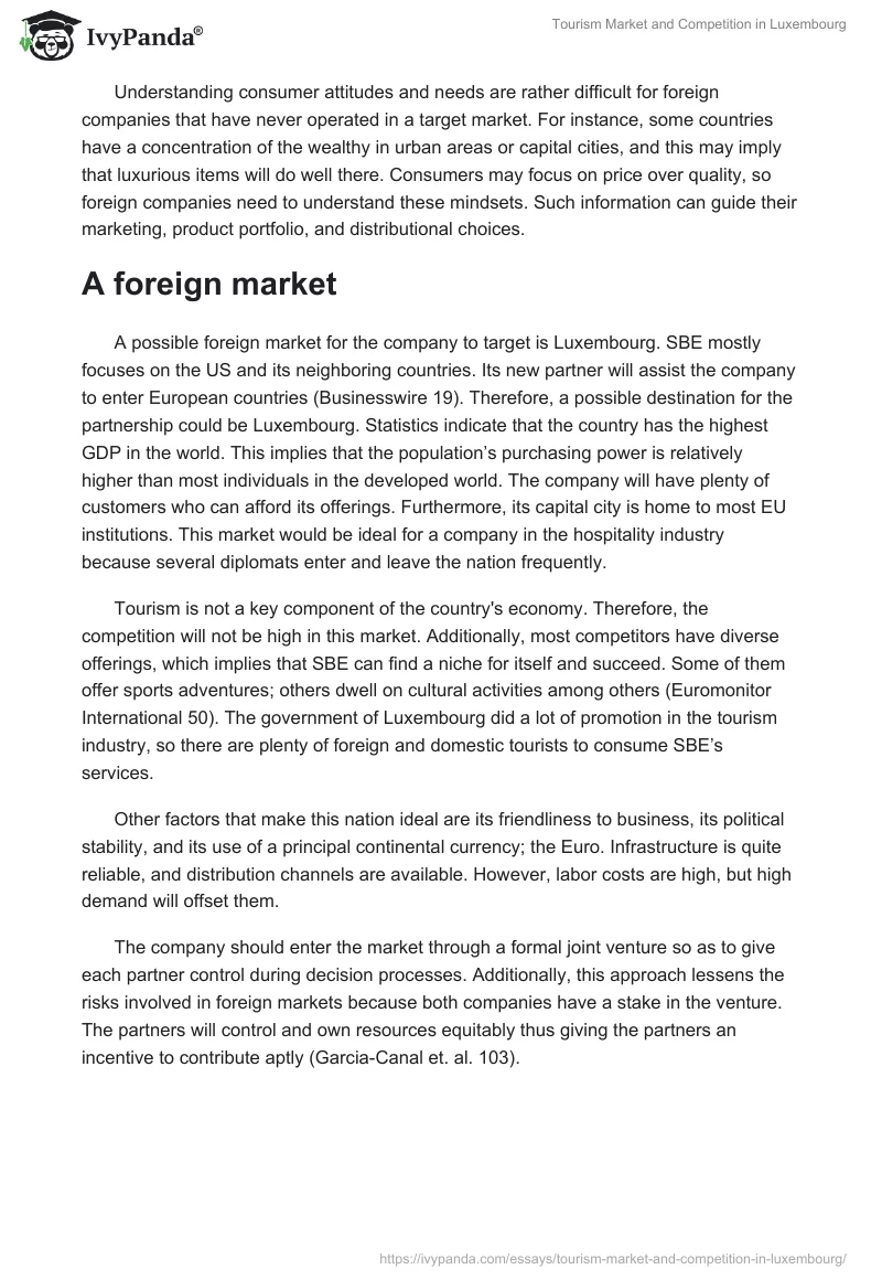 Tourism Market and Competition in Luxembourg. Page 2