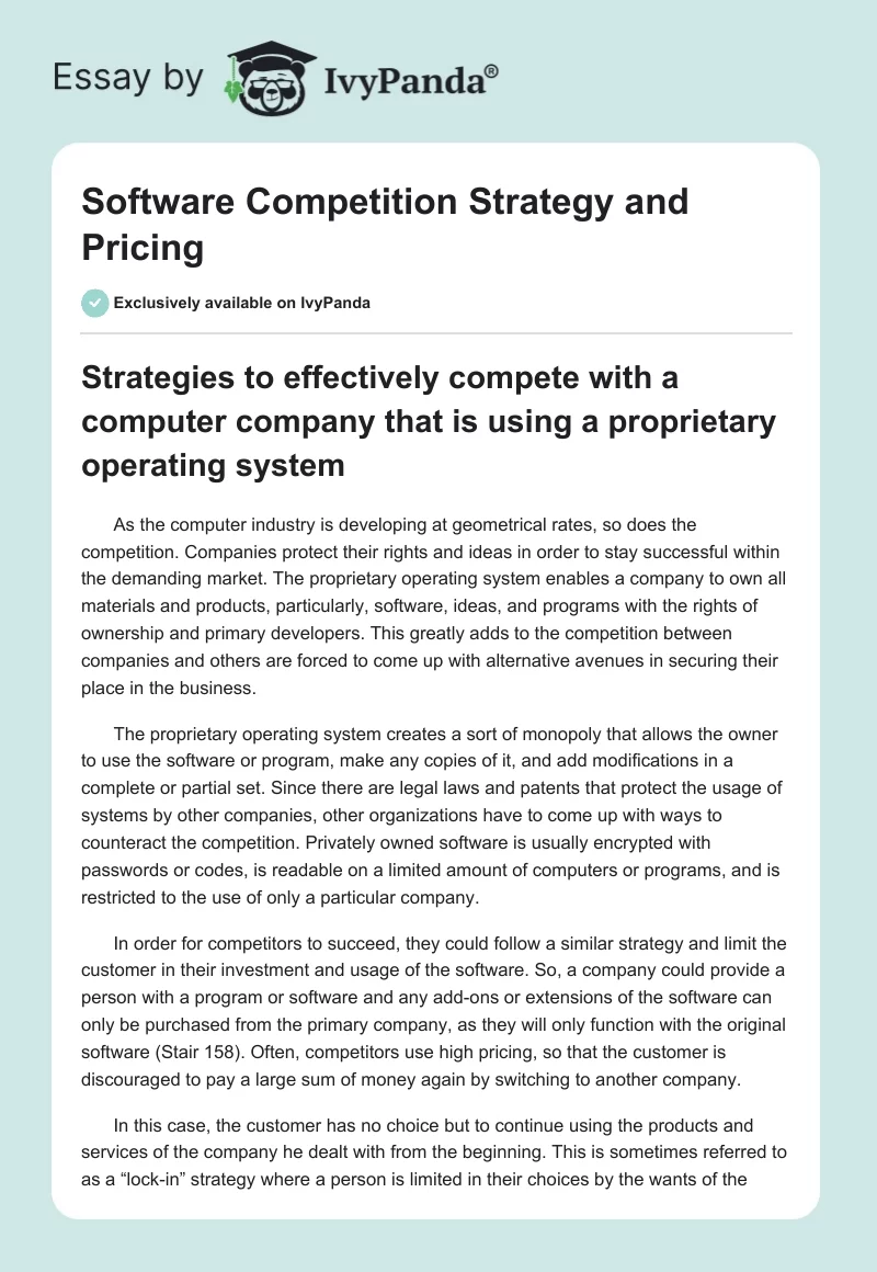 Software Competition Strategy and Pricing. Page 1