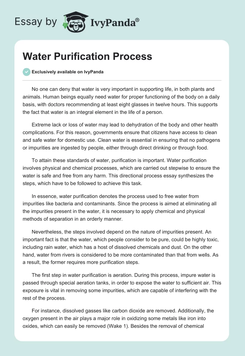 essay on water purification