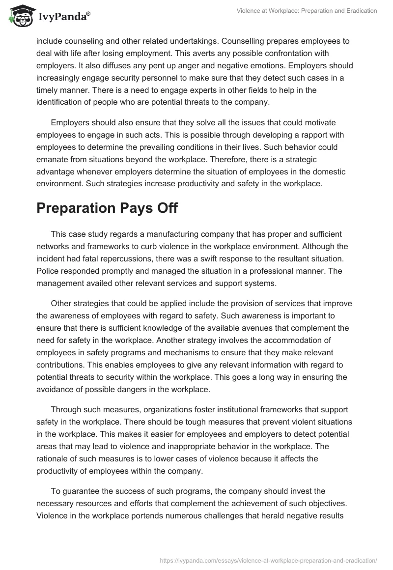 Violence at Workplace: Preparation and Eradication. Page 3