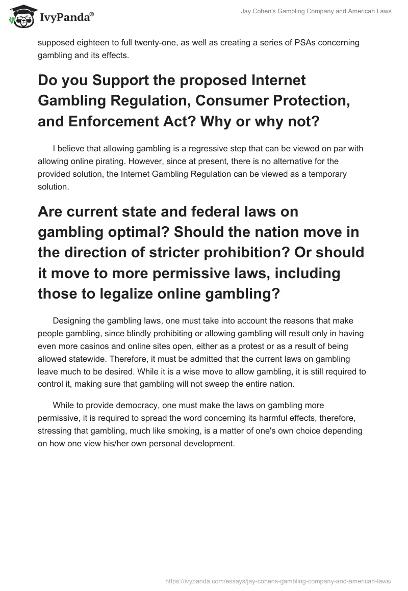 Jay Cohen's Gambling Company and American Laws. Page 3