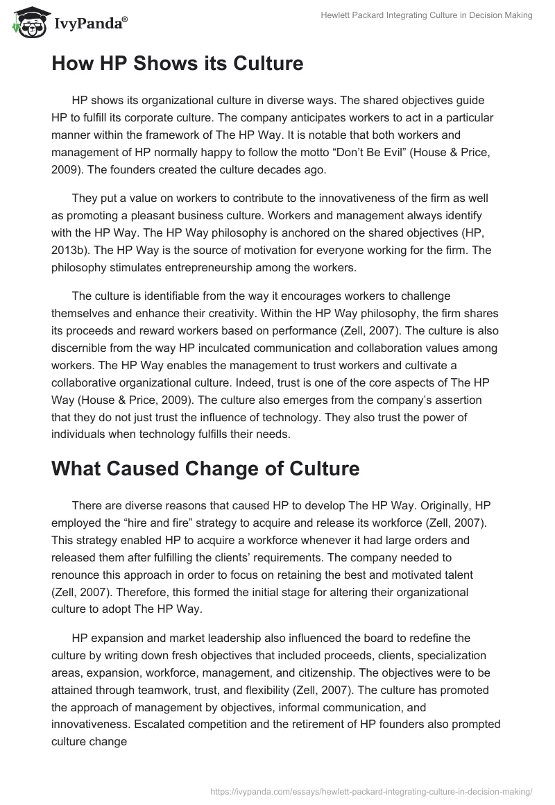 Hewlett Packard Integrating Culture in Decision Making. Page 2