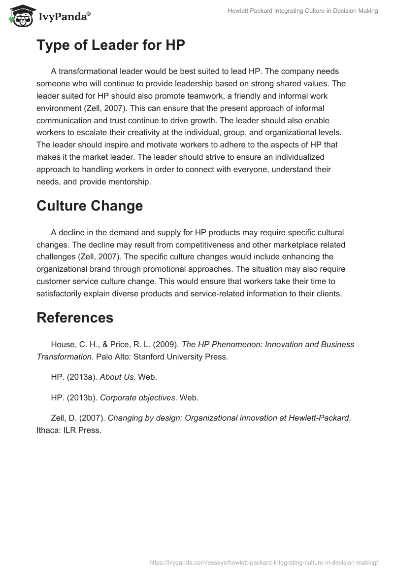 Hewlett Packard Integrating Culture in Decision Making. Page 3