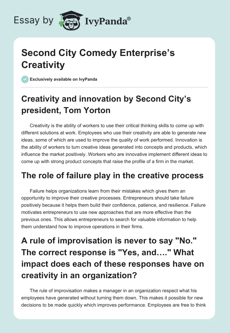 Second City Comedy Enterprise’s Creativity. Page 1