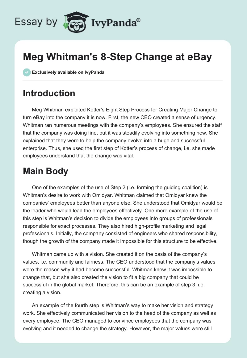 Meg Whitman's 8-Step Change at eBay. Page 1