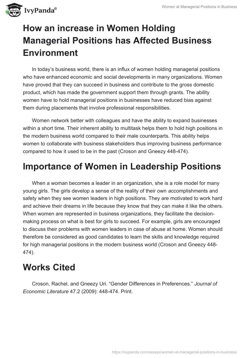 Women at Managerial Positions in Business. Page 2