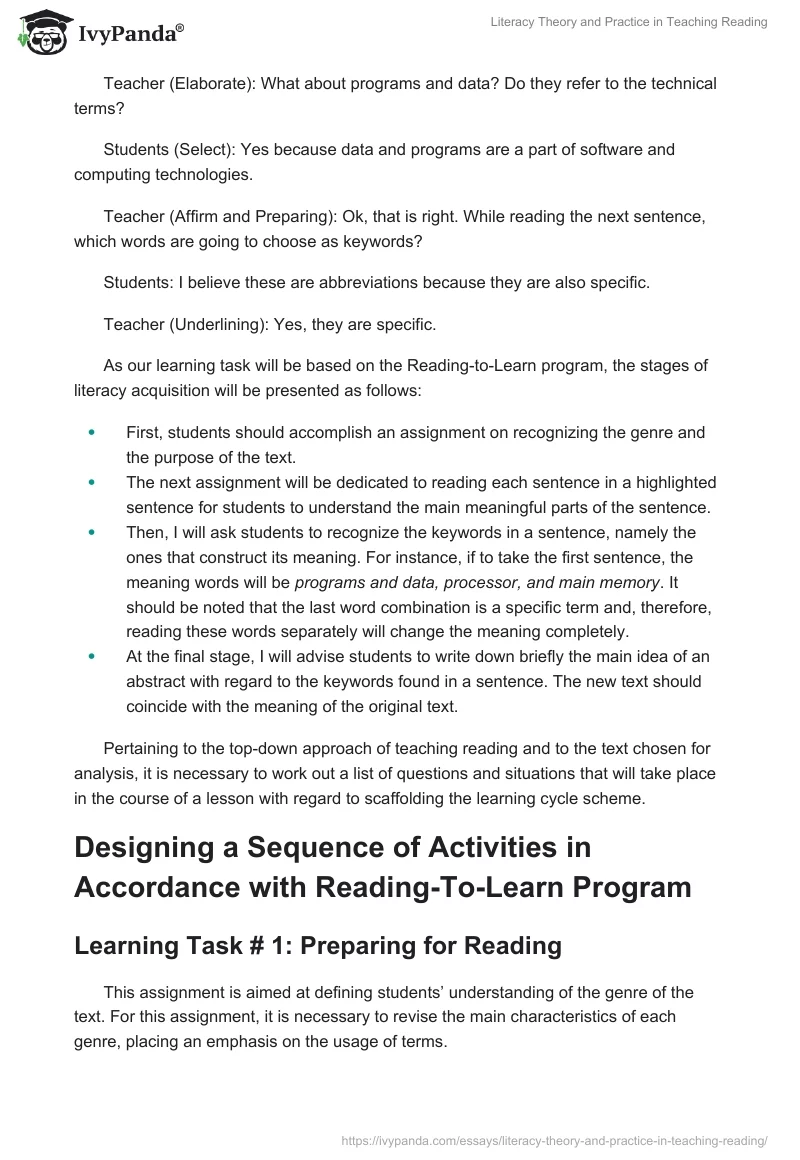 Literacy Theory and Practice in Teaching Reading. Page 4