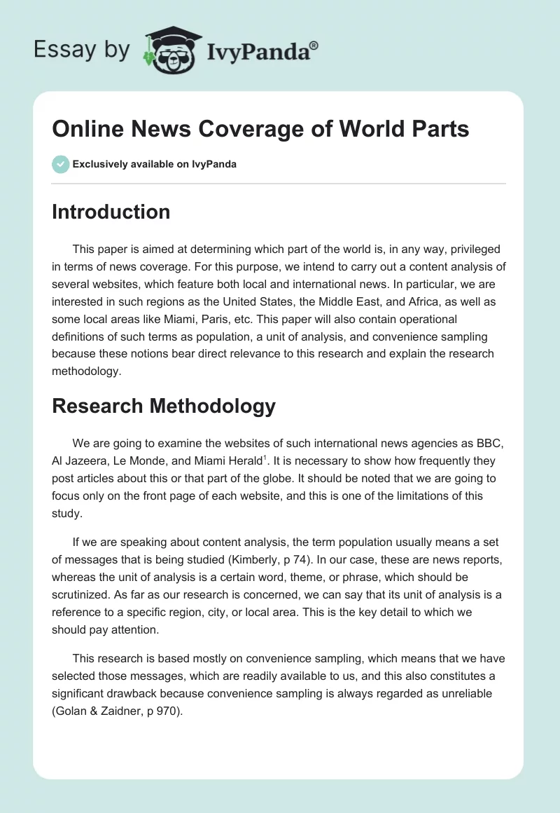 Online News Coverage of World Parts. Page 1